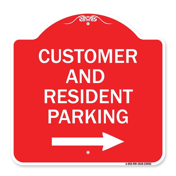 Reserved Parking Customer and Visitor Parking With Right Arrow, Red & White, A-DES-RW-1818-23052